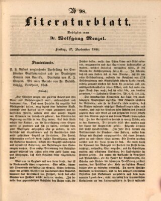 Morgenblatt für gebildete Leser. Literaturblatt (Morgenblatt für gebildete Stände) Freitag 27. September 1844