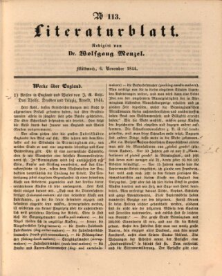 Morgenblatt für gebildete Leser. Literaturblatt (Morgenblatt für gebildete Stände) Mittwoch 6. November 1844