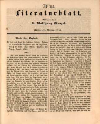 Morgenblatt für gebildete Leser. Literaturblatt (Morgenblatt für gebildete Stände) Montag 11. November 1844