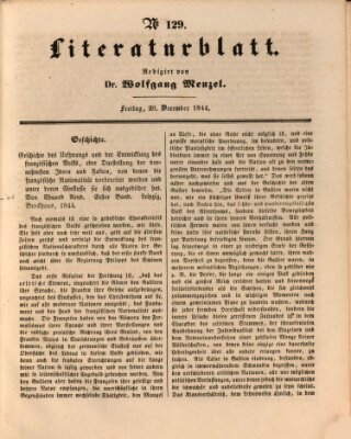 Morgenblatt für gebildete Leser. Literaturblatt (Morgenblatt für gebildete Stände) Freitag 20. Dezember 1844