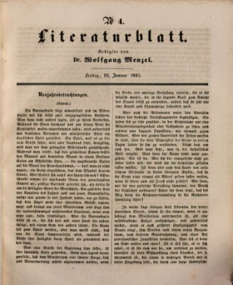 Morgenblatt für gebildete Leser. Literaturblatt (Morgenblatt für gebildete Stände) Freitag 10. Januar 1845