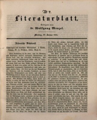 Morgenblatt für gebildete Leser. Literaturblatt (Morgenblatt für gebildete Stände) Montag 20. Januar 1845