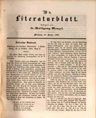 Morgenblatt für gebildete Leser. Literaturblatt (Morgenblatt für gebildete Stände) Mittwoch 22. Januar 1845