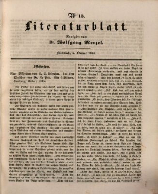 Morgenblatt für gebildete Leser. Literaturblatt (Morgenblatt für gebildete Stände) Mittwoch 5. Februar 1845