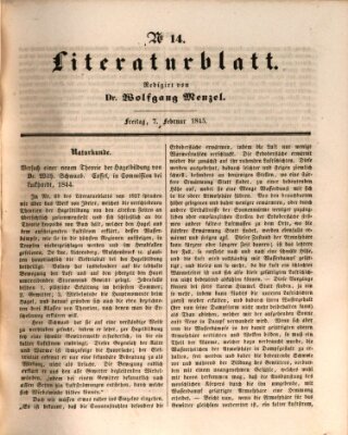 Morgenblatt für gebildete Leser. Literaturblatt (Morgenblatt für gebildete Stände) Freitag 7. Februar 1845