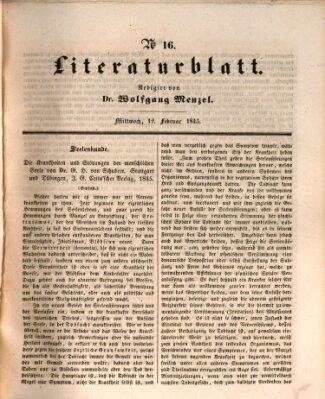 Morgenblatt für gebildete Leser. Literaturblatt (Morgenblatt für gebildete Stände) Mittwoch 12. Februar 1845