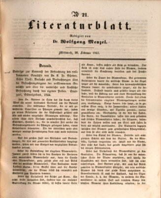 Morgenblatt für gebildete Leser. Literaturblatt (Morgenblatt für gebildete Stände) Mittwoch 26. Februar 1845