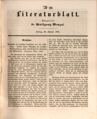 Morgenblatt für gebildete Leser. Literaturblatt (Morgenblatt für gebildete Stände) Freitag 28. Februar 1845