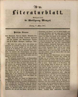 Morgenblatt für gebildete Leser. Literaturblatt (Morgenblatt für gebildete Stände) Freitag 7. März 1845