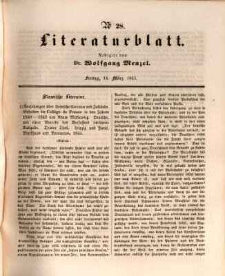 Morgenblatt für gebildete Leser. Literaturblatt (Morgenblatt für gebildete Stände) Freitag 14. März 1845