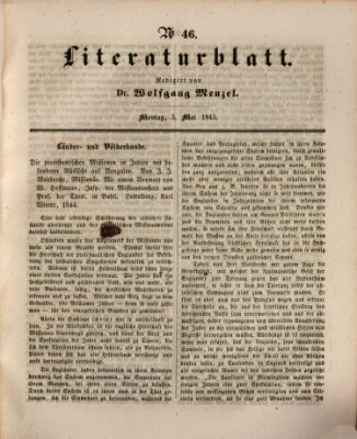 Morgenblatt für gebildete Leser. Literaturblatt (Morgenblatt für gebildete Stände) Montag 5. Mai 1845