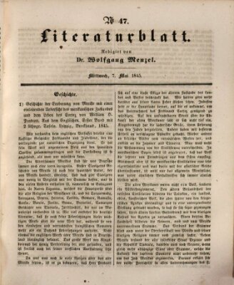 Morgenblatt für gebildete Leser. Literaturblatt (Morgenblatt für gebildete Stände) Mittwoch 7. Mai 1845