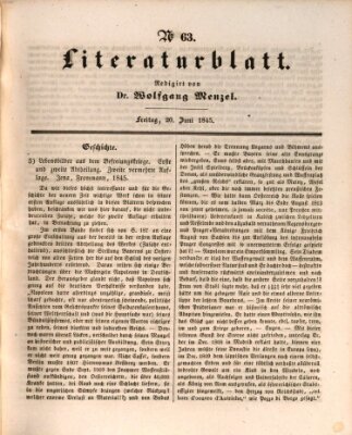 Morgenblatt für gebildete Leser. Literaturblatt (Morgenblatt für gebildete Stände) Freitag 20. Juni 1845