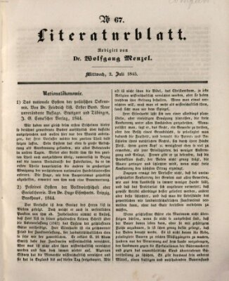 Morgenblatt für gebildete Leser. Literaturblatt (Morgenblatt für gebildete Stände) Mittwoch 2. Juli 1845