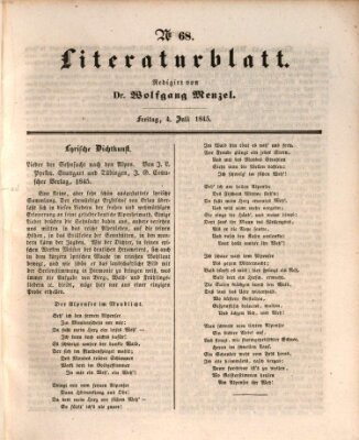 Morgenblatt für gebildete Leser. Literaturblatt (Morgenblatt für gebildete Stände) Freitag 4. Juli 1845