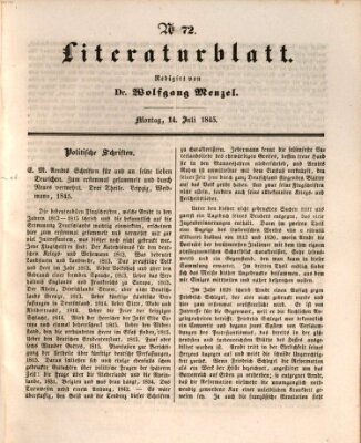 Morgenblatt für gebildete Leser. Literaturblatt (Morgenblatt für gebildete Stände) Montag 14. Juli 1845