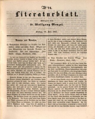 Morgenblatt für gebildete Leser. Literaturblatt (Morgenblatt für gebildete Stände) Freitag 18. Juli 1845