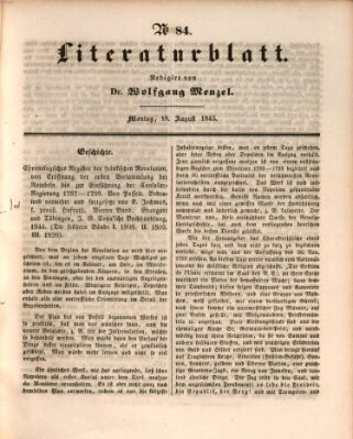 Morgenblatt für gebildete Leser. Literaturblatt (Morgenblatt für gebildete Stände) Montag 18. August 1845