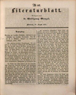 Morgenblatt für gebildete Leser. Literaturblatt (Morgenblatt für gebildete Stände) Mittwoch 27. August 1845