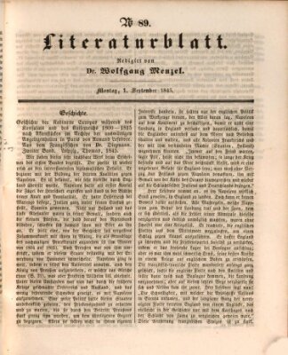 Morgenblatt für gebildete Leser. Literaturblatt (Morgenblatt für gebildete Stände) Montag 1. September 1845