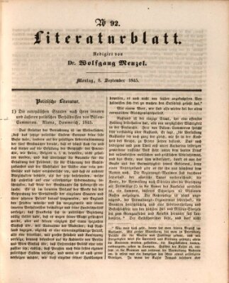 Morgenblatt für gebildete Leser. Literaturblatt (Morgenblatt für gebildete Stände) Montag 8. September 1845