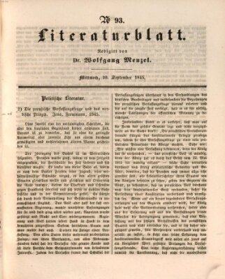 Morgenblatt für gebildete Leser. Literaturblatt (Morgenblatt für gebildete Stände) Mittwoch 10. September 1845