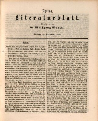 Morgenblatt für gebildete Leser. Literaturblatt (Morgenblatt für gebildete Stände) Freitag 12. September 1845