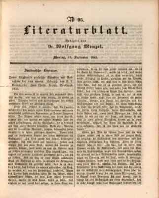 Morgenblatt für gebildete Leser. Literaturblatt (Morgenblatt für gebildete Stände) Montag 15. September 1845