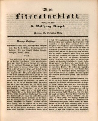 Morgenblatt für gebildete Leser. Literaturblatt (Morgenblatt für gebildete Stände) Montag 29. September 1845