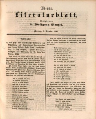 Morgenblatt für gebildete Leser. Literaturblatt (Morgenblatt für gebildete Stände) Montag 6. Oktober 1845