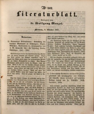 Morgenblatt für gebildete Leser. Literaturblatt (Morgenblatt für gebildete Stände) Mittwoch 8. Oktober 1845