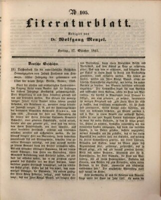 Morgenblatt für gebildete Leser. Literaturblatt (Morgenblatt für gebildete Stände) Freitag 17. Oktober 1845