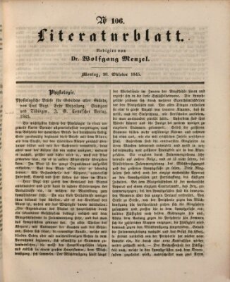 Morgenblatt für gebildete Leser. Literaturblatt (Morgenblatt für gebildete Stände) Montag 20. Oktober 1845