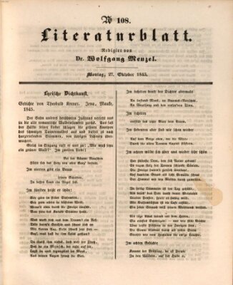 Morgenblatt für gebildete Leser. Literaturblatt (Morgenblatt für gebildete Stände) Montag 27. Oktober 1845