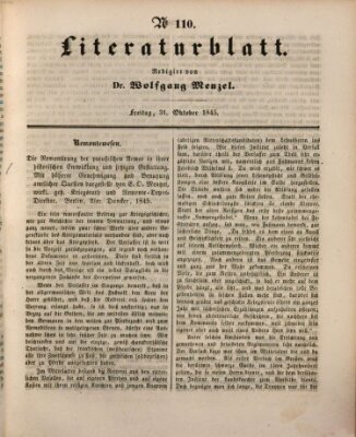 Morgenblatt für gebildete Leser. Literaturblatt (Morgenblatt für gebildete Stände) Freitag 31. Oktober 1845