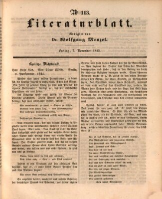 Morgenblatt für gebildete Leser. Literaturblatt (Morgenblatt für gebildete Stände) Freitag 7. November 1845