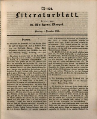 Morgenblatt für gebildete Leser. Literaturblatt (Morgenblatt für gebildete Stände) Montag 1. Dezember 1845