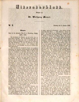 Morgenblatt für gebildete Leser. Literaturblatt (Morgenblatt für gebildete Stände) Dienstag 6. Januar 1846