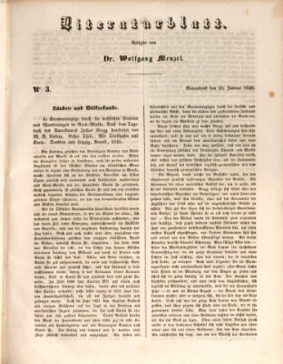 Morgenblatt für gebildete Leser. Literaturblatt (Morgenblatt für gebildete Stände) Samstag 10. Januar 1846