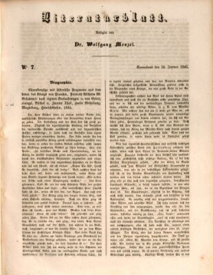 Morgenblatt für gebildete Leser. Literaturblatt (Morgenblatt für gebildete Stände) Samstag 24. Januar 1846