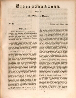 Morgenblatt für gebildete Leser. Literaturblatt (Morgenblatt für gebildete Stände) Samstag 7. Februar 1846