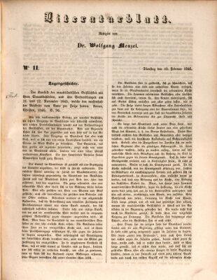 Morgenblatt für gebildete Leser. Literaturblatt (Morgenblatt für gebildete Stände) Dienstag 10. Februar 1846