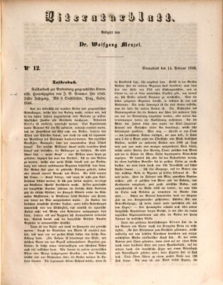 Morgenblatt für gebildete Leser. Literaturblatt (Morgenblatt für gebildete Stände) Samstag 14. Februar 1846