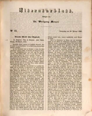 Morgenblatt für gebildete Leser. Literaturblatt (Morgenblatt für gebildete Stände) Donnerstag 26. Februar 1846