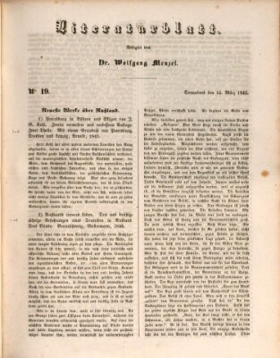 Morgenblatt für gebildete Leser. Literaturblatt (Morgenblatt für gebildete Stände) Samstag 14. März 1846