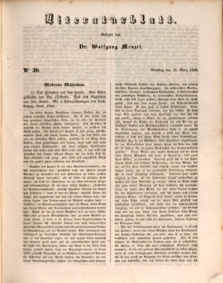 Morgenblatt für gebildete Leser. Literaturblatt (Morgenblatt für gebildete Stände) Dienstag 17. März 1846