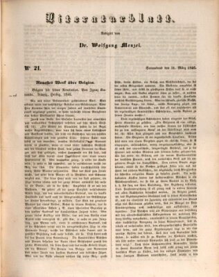 Morgenblatt für gebildete Leser. Literaturblatt (Morgenblatt für gebildete Stände) Samstag 21. März 1846