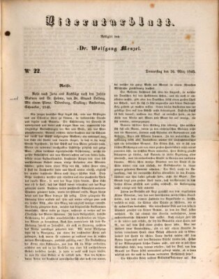 Morgenblatt für gebildete Leser. Literaturblatt (Morgenblatt für gebildete Stände) Donnerstag 26. März 1846