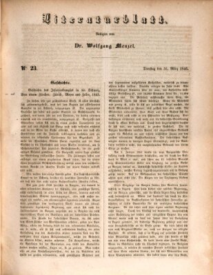 Morgenblatt für gebildete Leser. Literaturblatt (Morgenblatt für gebildete Stände) Dienstag 31. März 1846