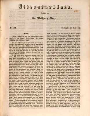 Morgenblatt für gebildete Leser. Literaturblatt (Morgenblatt für gebildete Stände) Dienstag 28. April 1846